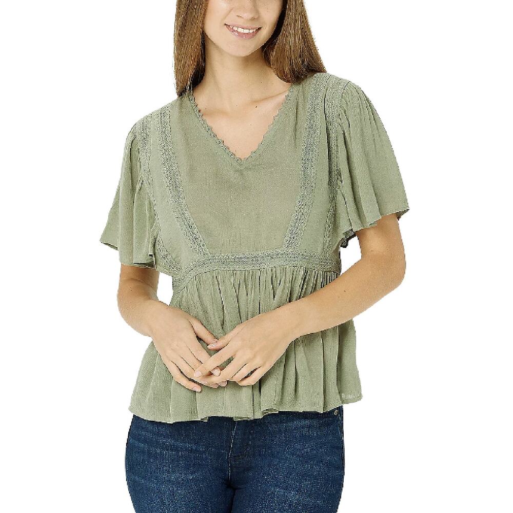 Haute Hippie Tribe Avery Peasant Blouse Top Sage Green Size Medium
